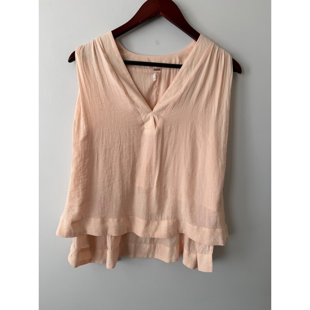 Free People Tank Top Boho Layered High Low Peach Pink Women's Size XS